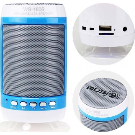 Mini HiFi Bluetooth Ηχείο Multimedia Speaker USB/SD MP3 Player Hands Free WS-1806B Λευκό