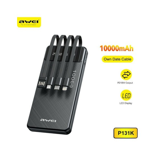 Awei P131K Power Bank 10000mAh με Θύρα USB-A Μαύρο