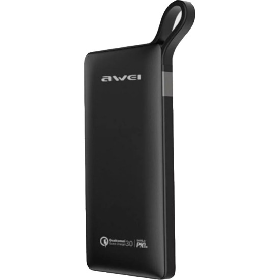 Power Bank Awei P43K Φορητός Φορτιστής Fast Charging High Capacity USB/USB Type-C Θύρες 10000mAh - Χρώμα: Μαύρο