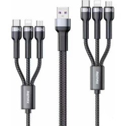 Remax RC-124 Braided USB to micro USB / Type-C / Lightning Cable Μαύρο 1m