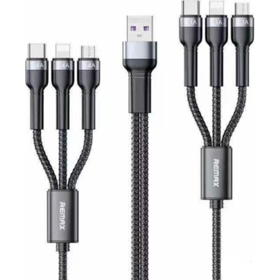 Remax RC-124 Braided USB to micro USB / Type-C / Lightning Cable Μαύρο 1m