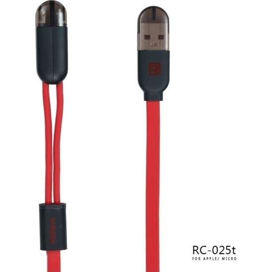 Remax Flat USB to Lightning / micro USB Cable Κόκκινο 1m (Binary)