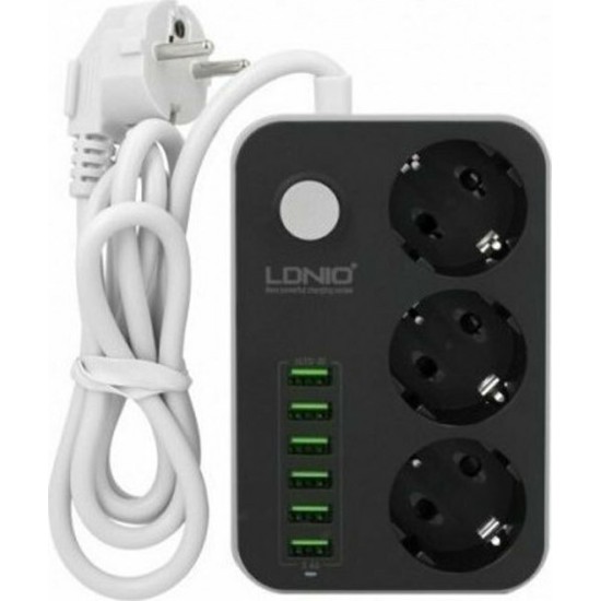 Πολύπριζο με 3 Πρίζες και 6 θύρες φόρτισης USB 3.4A Ldnio SC3631