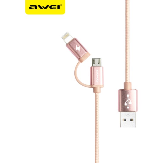 Awei CL - 930 2 in 1 1M Multifunctional 8 Pin Micro USB Interface Sync Charging Data 2.1A Cable Χρυσό