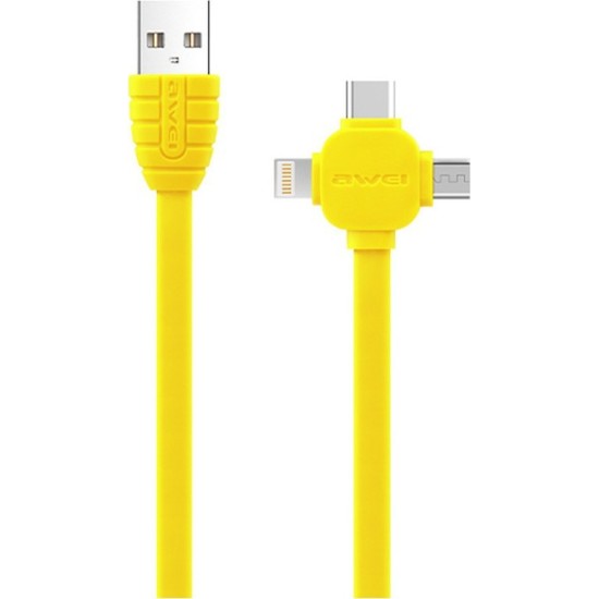 Awei Flat USB to Lightning / Type-C / micro USB Cable Κίτρινο 1m (CL-82) Awei Flat USB to Lightning / Type-C / micro USB Cable Κίτρινο 1m (CL-82)