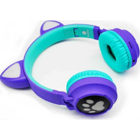 Andowl Cat Ear Q-EM3 Ασύρματα On Ear Ακουστικά Μωβ / Τιρκουάζ