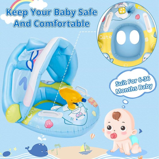 Σωσίβιο Swimtrainer με Διάμετρο 70εκ. και Σκίαστρο Μπλε Φουσκωτό Bear