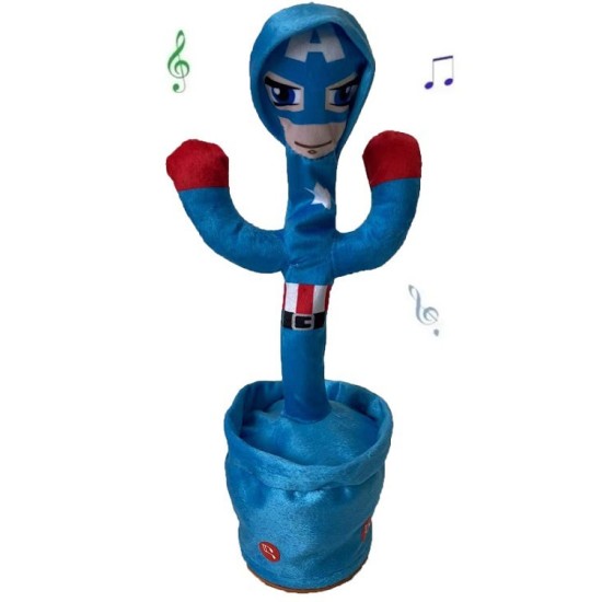 Κάκτος επαναφορτιζόμενος 32cm που χορεύει, τραγουδάει και μιλάει New Captain America Cactus Dancing, Talking, Sing Gifts Toys (oem)