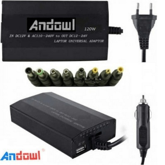 Andowl Universal Φορτιστής Laptop 120W 24V με Αποσπώμενο Καλώδιο Τροφοδοσίας και με σετ βυσμάτων