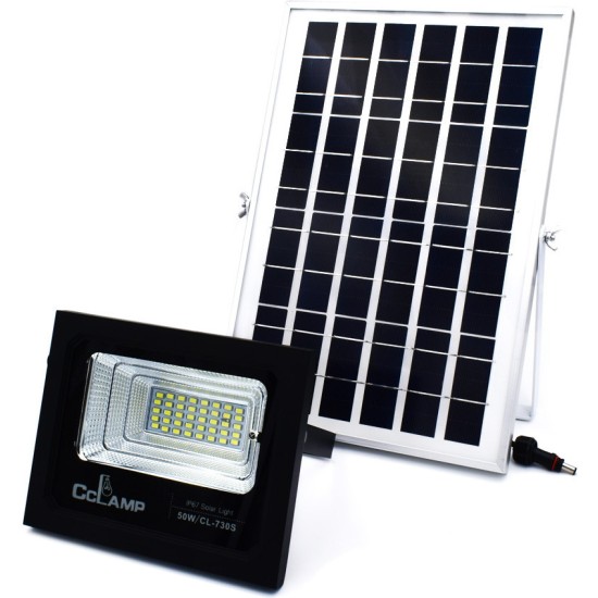 Ηλιακός προβολέας αδιάβροχος 50W με φωτοβολταϊκό πάνελ, τηλεκοντρόλ και χρονοδιακόπτη IP67 CL-730S