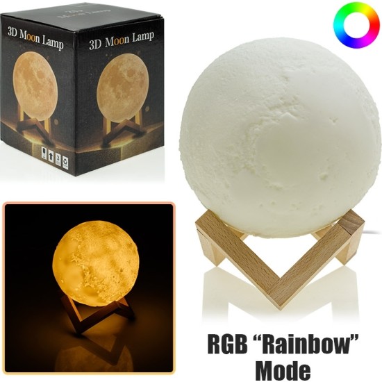 Διακοσμητική 3D Λάμπα Σελήνη (RGB)