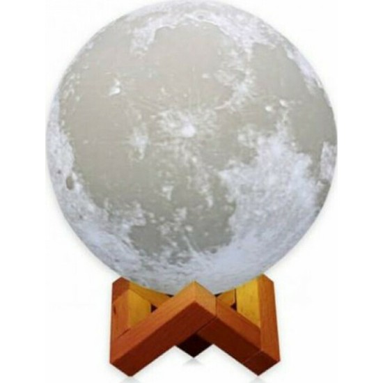 Μίνι Ανάγλυφο Φωτιστικό LED 11cm Φεγγάρι 3D Moon Light (OEM) με Μπαταρίες, Εναλλασσόμενα Χρώματα και Ξύλινη Βάση