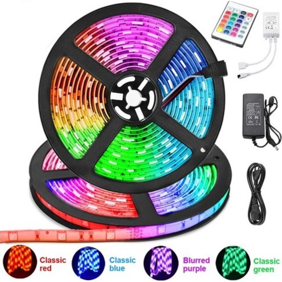 Αδιάβροχη Ταινία LED Τροφοδοσίας 12V RGB Μήκους 5m και 60 LED ανά Μέτρο Σετ με Τηλεχειριστήριο και Τροφοδοτικό Τύπου SMD3528