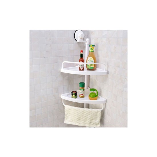 Corner Shelf Magic Suction Cup Γωνιακή Επιτοίχια Ραφιέρα Μπάνιου Πλαστική με 2 Ράφια και Βεντούζες