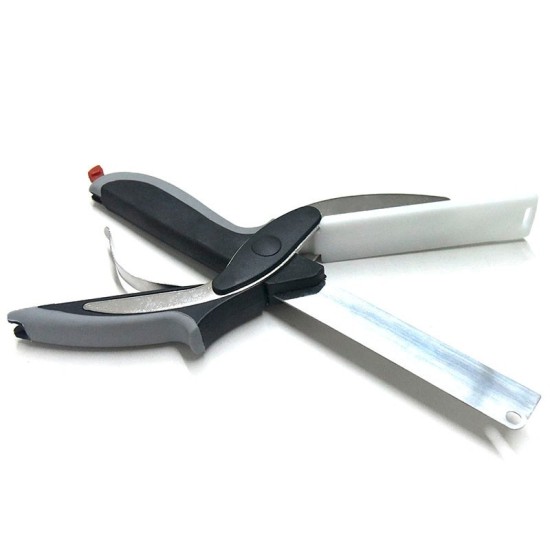 Έξυπνο Ψαλίδι 2 σε 1 με Μαχαίρι, Βάση Κοπής & Ανοξείδωτες Λεπίδες για Λαχανικά & Κρέας