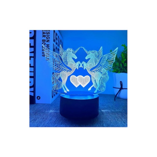 Διακοσμητικό Τρισδιάστατο 3D LED Φωτιστικό Μονόκεροι με Καρδούλες