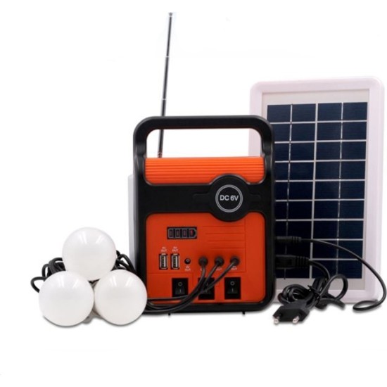 Ηλιακό Σύστημα Φωτισμού με Panel,Φακό,Θύρες USB και 3 Λάμπες 6W GDLite EP-371