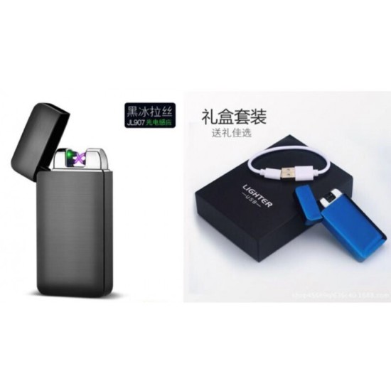 Φορητός Ηλεκτρικός αναπτήρας USB Αντιανεμικός Διπλό τόξο Μέταλλο χωρίς φλόγα με Σχέδιο Μαύρο