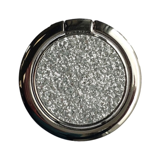 Oem Pop Socket Ring Stand Glitter Holder Για Smartphone Ασημί