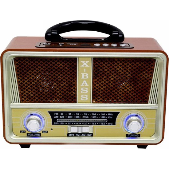 ΦΟΡΗΤΟ ΗΧΕΙΟ ΤΥΠΟΥ MINI SD VINTAGE STYLE ΜΕ ΡΑΔΙΟΦΩΝΟ AM FM M112BT Light Brown