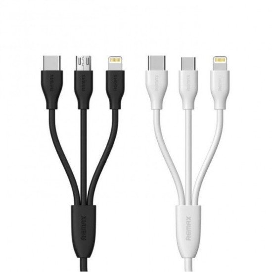 Remax Regular USB to Lightning / Type-C / micro USB Cable Λευκό 1m (Souda)