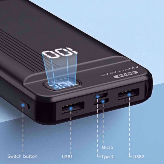 Remax RPP-106 Power Bank 20000mAh 2.1A - With Type C Input (Μαύρο)
