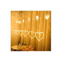 Φωτάκια Κουρτίνα Καρδούλες Λευκό Θερμό 3m