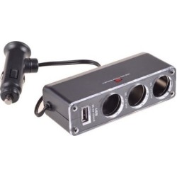 Φορτιστής Αυτοκινήτου με USB και 3 Υποδοχές Αναπτήρα - Μαύρο