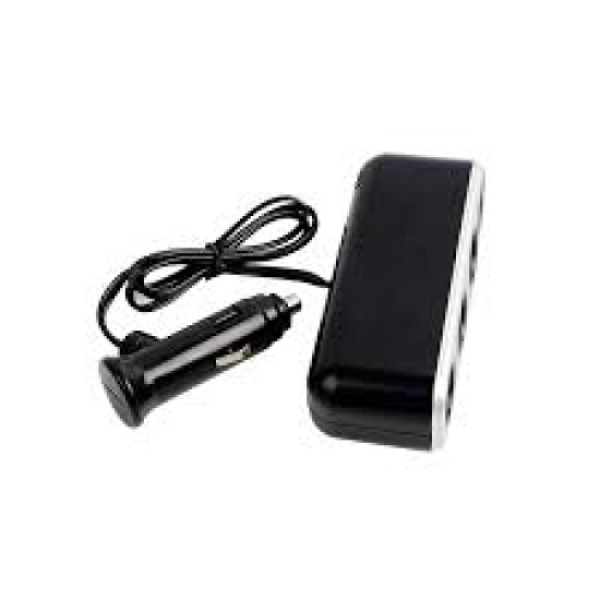 Φορτιστής Αυτοκινήτου με USB και 3 Υποδοχές Αναπτήρα - Μαύρο