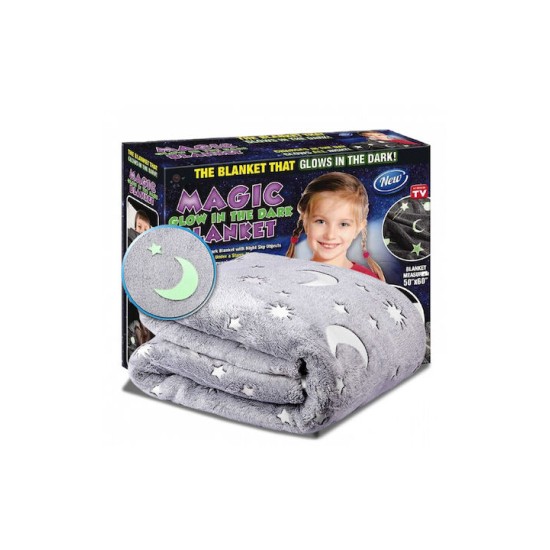 Κουβέρτα Fleece Αστέρια 120x150εκ. Φωσφορίζουσα Γκρι