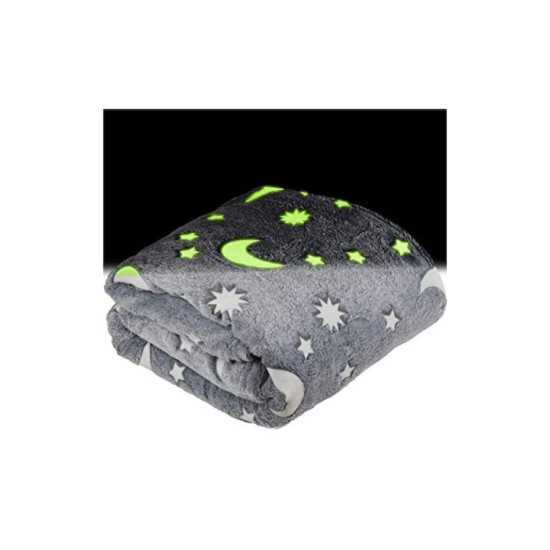 Κουβέρτα Fleece Αστέρια 120x150εκ. Φωσφορίζουσα Γκρι