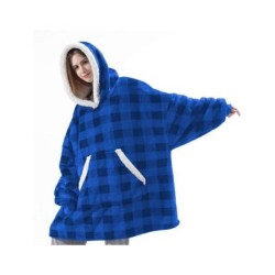 Κουβέρτα Fleece Βελούδινη Με Μανίκια Και Κουκούλα Ultra Plush Huggle Hoodie 70x90 κόκκινο-Μπλε καρό