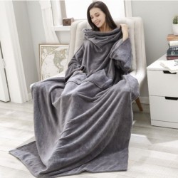 Κουβέρτα Fleece Βελούδινη Με Μανίκια Και Κουκούλα Ultra Plush Huggle Hoodie 170x90εκ Γκρι