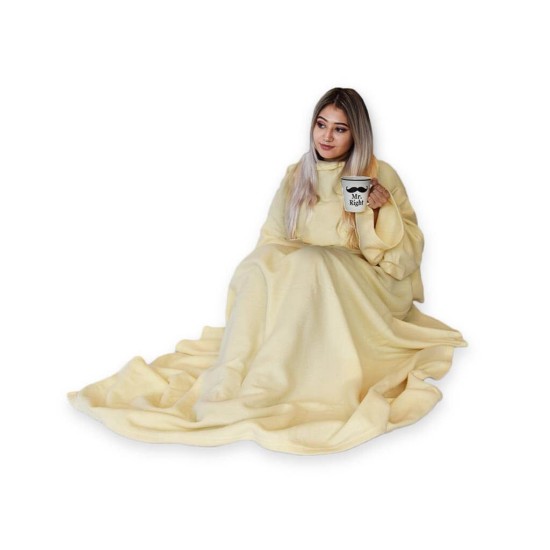 Κουβέρτα Fleece Βελούδινη Με Μανίκια Και Κουκούλα Ultra Plush Huggle Hoodie 170x90εκ Εκρού