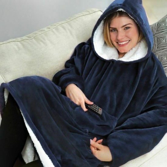 Κουβέρτα Fleece Βελούδινη Με Μανίκια Και Κουκούλα Ultra Plush Huggle Hoodie 70x90 Μπλε