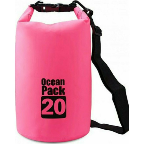 Αδιάβροχος Αεροστεγής Σάκος  20L Ocean Pack Ροζ με Λουρί που Επιπλέει στο Νερό