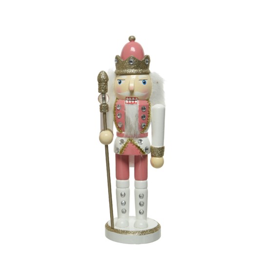 Χριστουγεννιάτικο Διακοσμητικό Καρυοθραύστης Λευκό-Ροζ με σκήπτρο 25cm SU02-41 oem