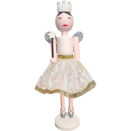 Χριστουγεννιάτικο Διακοσμητικό Ξύλινη Φιγούρα Νεράιδα Λευκή 36εκ. SU04-12 oem