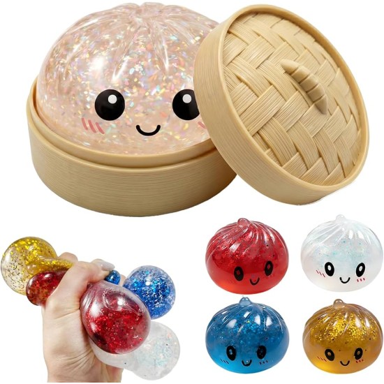 Dumpling Bun Smile Squishy Fidget Toys Soft Sensory Glitter