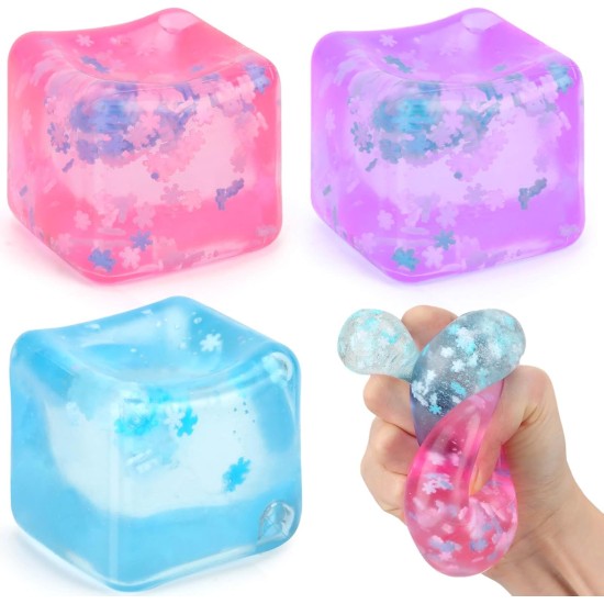 Super Solid Squish Nice Cube Swirl Fidget Toys Slow-Rebound Soft Sensory Ice Cube Glitter 3 τμχ
