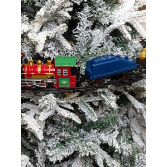 Φωτιζόμενο Χριστουγεννιάτικο Τρενάκι Κόκκινο Μήκους 95εκ. σε Ράγες με Μουσική κ ήχο 31τμχ