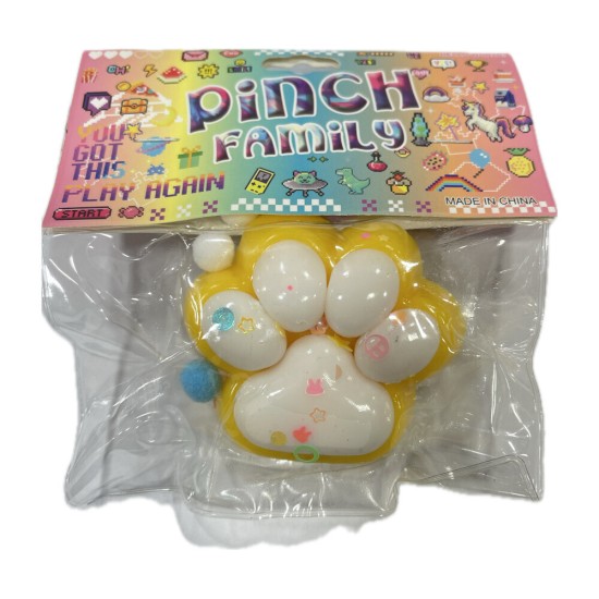 Antistress Pinch Family Squishy Πατούσα Δίχρωμη Pon Pon & Strass 6cm Κίτρινο