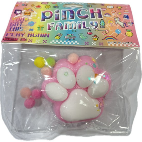 Antistress Pinch Family Squishy Πατούσα Δίχρωμη Pon Pon & Strass 6cm Ροζ