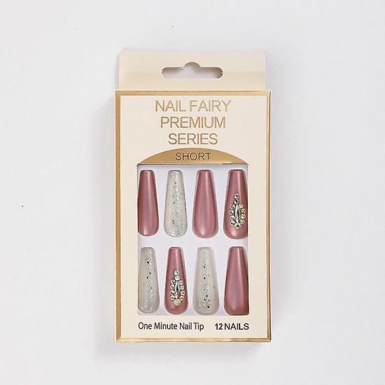 Τεχνητά νύχια NAIL FAIRY PREMIUM SERIES Pink Glitter 12 τμχ