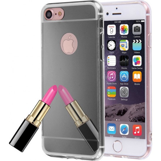 iPhone 7 Θήκη Σιλικόνης Καθρέφτηs Χρυσή Silicone Case Mirror Grey iPhone 7 Θήκη Σιλικόνης Καθρέφτηs Χρυσή Silicone Case Mirror Grey
