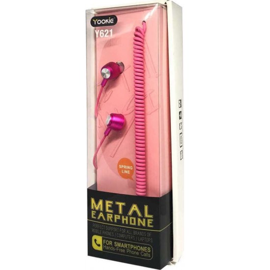 Hands-Free Ακουστικά Yookie Y621 In-ear Metal Earphone Ροζ