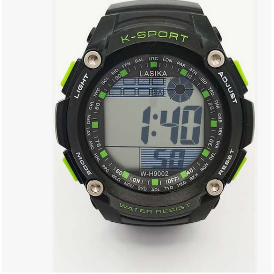 K-SPORT Αδιάβροχο Παιδικό Ρολόι με Λουράκι από Πλαστικό Μαύρο-Πράσινο
