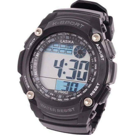 K-SPORT Αδιάβροχο Παιδικό Ρολόι με Λουράκι από Πλαστικό Μαύρο