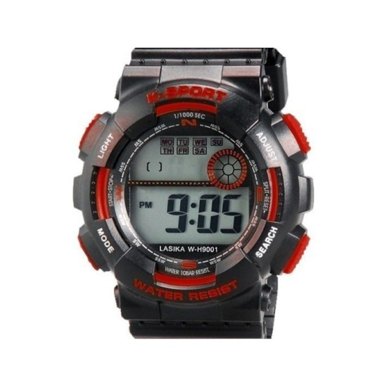 Ψηφιακό Ρολόι K-SPORT Lasika 30m αδιάβροχο (3 ATM )με Χρονόμετρο & Φωτισμό W-H9001 κόκκινο/μαύρο