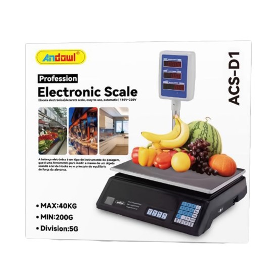Andowl Ηλεκτρονική Ζυγαριά Λιανικής με Ικανότητα Ζύγισης 40kg και Ακρίβεια 200gr ACS-D1